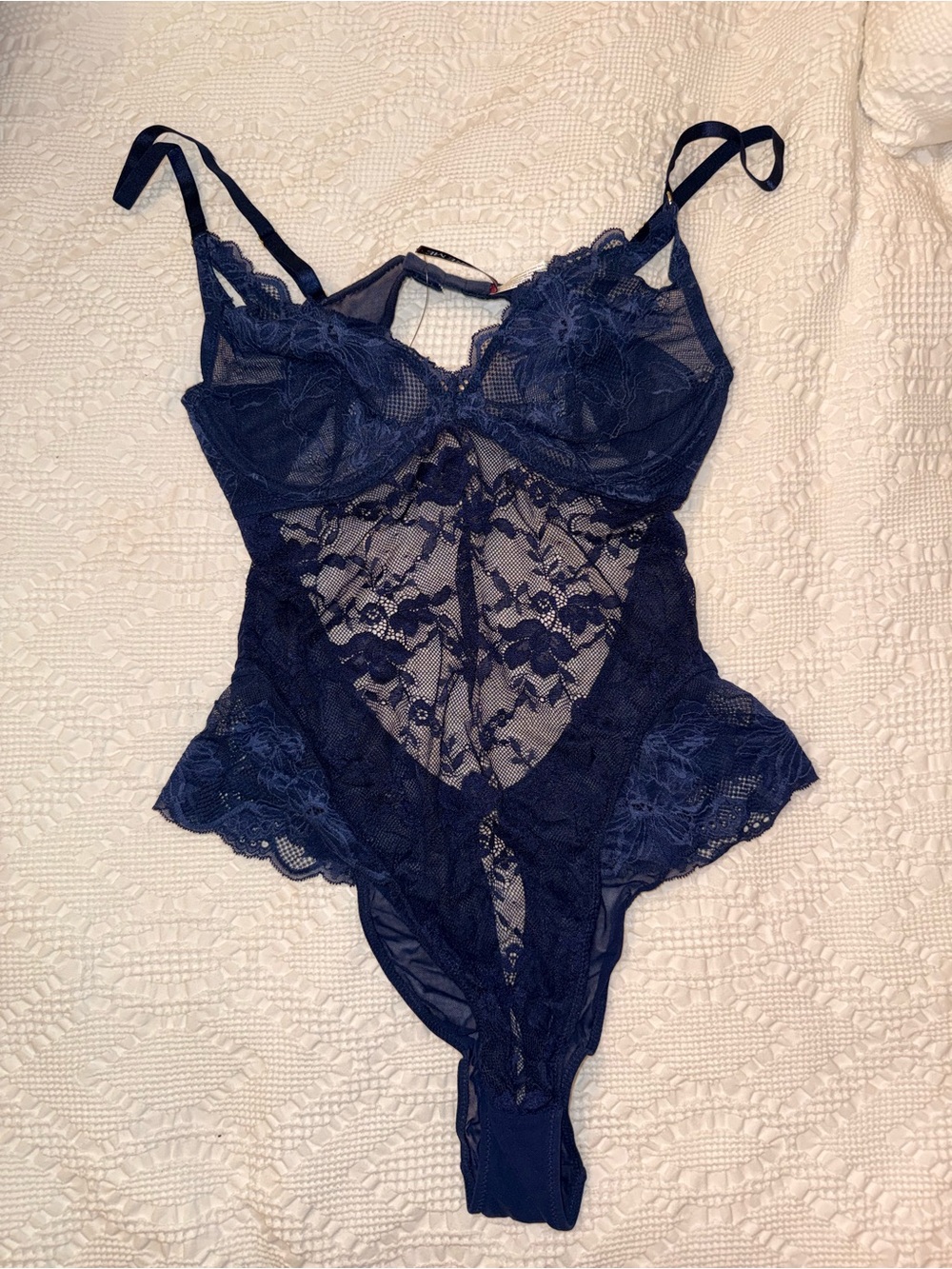 Adore Me Navy Lace Sheer Bodysuit